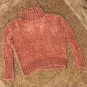 muave pink, chunky knit turtle neck